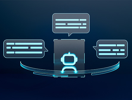 A digital graphic of an AI chatbot 